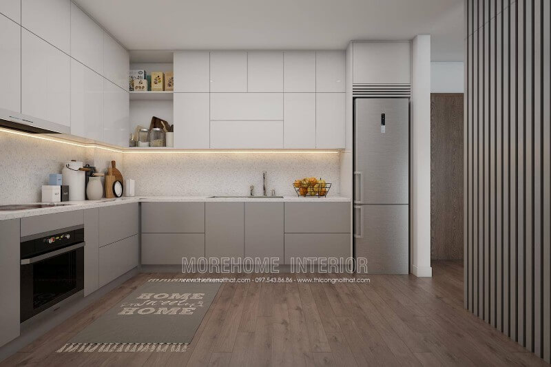 Hệ thống tủ bếp trên, tủ bếp dưới thiết kế hiện đại, mang đến khu vực chưa đồ tiện nghi Tủ bếp hiện đại đẹp