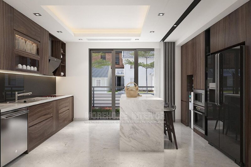 Sắp xếp nội thất phòng bếp đảo đẹp hiện đại cho nhà phố, biệt thự, nhà liền kề hiện đại. Thiết kế nội thất chung cư