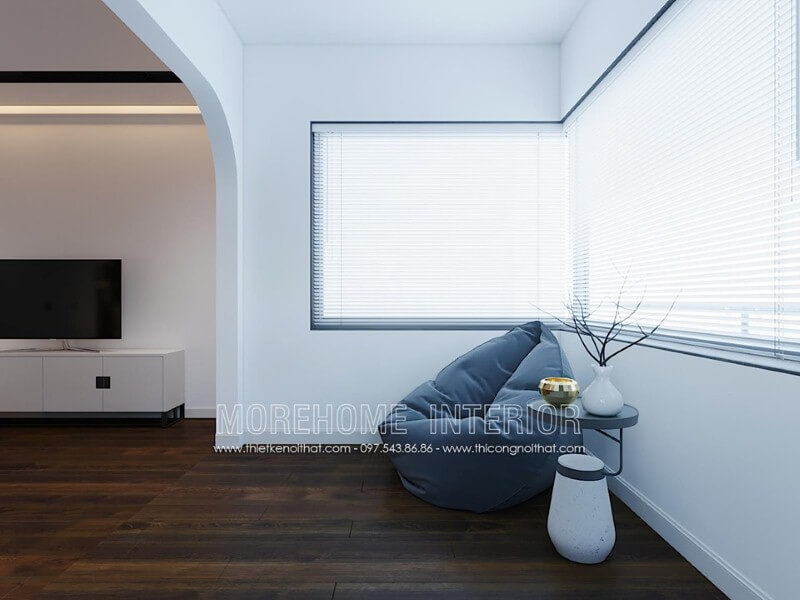 Ánh sáng thiết kế với khoảng trắng tối đa giúp không gian phòng ngủ luôn được thông thoáng. Thiết kế nội thất chung cư