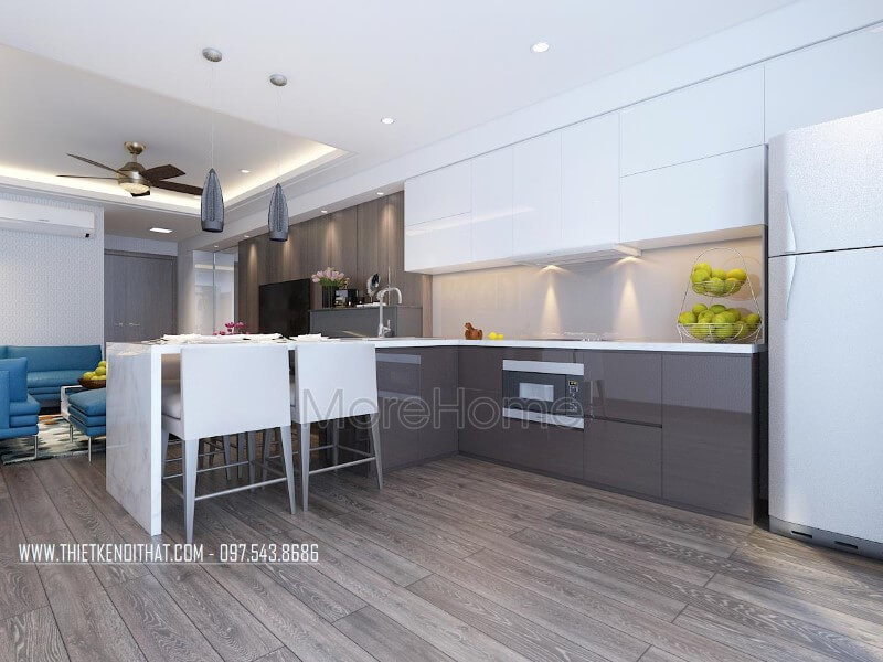 Mẫu tủ bếp gỗ công nghiệp được thiết kế phân chia nhiều ngăn giúp cho người nội trợ dễ dàng hơn trong việc sắp xếp và nấu nướng Tủ bếp đẹp, sang trọng và đẳng cấp