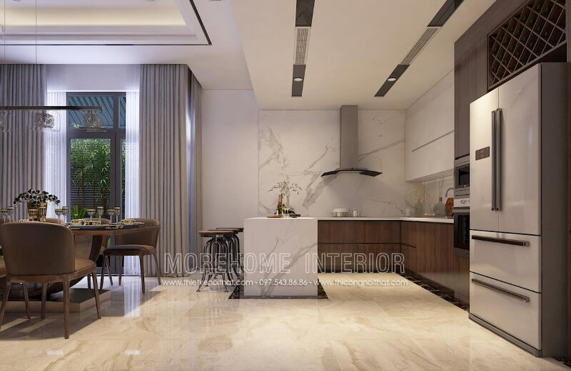 Mẫu tủ bếp đẹp hiện đại, đơn giản, không quá cầu kì vào các chi tiết, phần mặt tủ bếp được ốp đá cao cấp sang trọng mà vô cùng sạch sẽ Tủ bếp đẹp, sang trọng và đẳng cấp