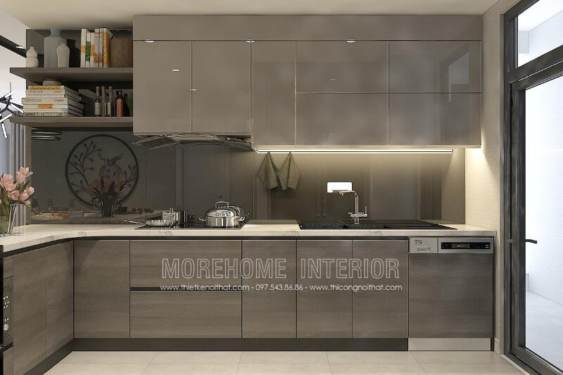 Tủ bếp gỗ công nghiệp mang vẻ đẹp hiện đại, đơn giản, với màu xám nhẹ nhàng làm toát lên sự tinh tế, hiện đại. Sản phẩm này đã và đang có mặt tại căn bếp của nhiều hộ gia đình Tủ bếp đẹp, sang trọng và đẳng cấp