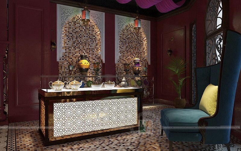 Ghế sofa đơn bọc nỉ màu xanh tân cổ điển cao cấp tạo điểm nhấn nổi bật cho không gian căn phòng sofa tân cổ điển