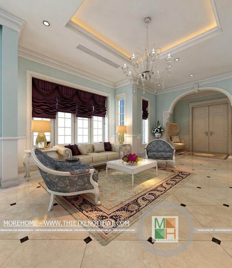 Mẫu sofa tân cổ điển với họa tiết ấn tượng, độc đáo cho phòng khách sofa tân cổ điển