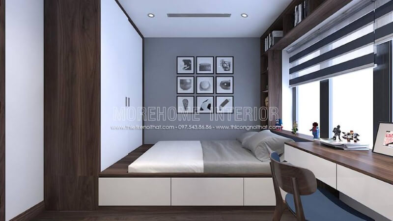 Tủ quần áo liền giường đẹp, hiện đại, sang trọng cho phòng ngủ của con. Thiết kế phòng ngủ nhà phố