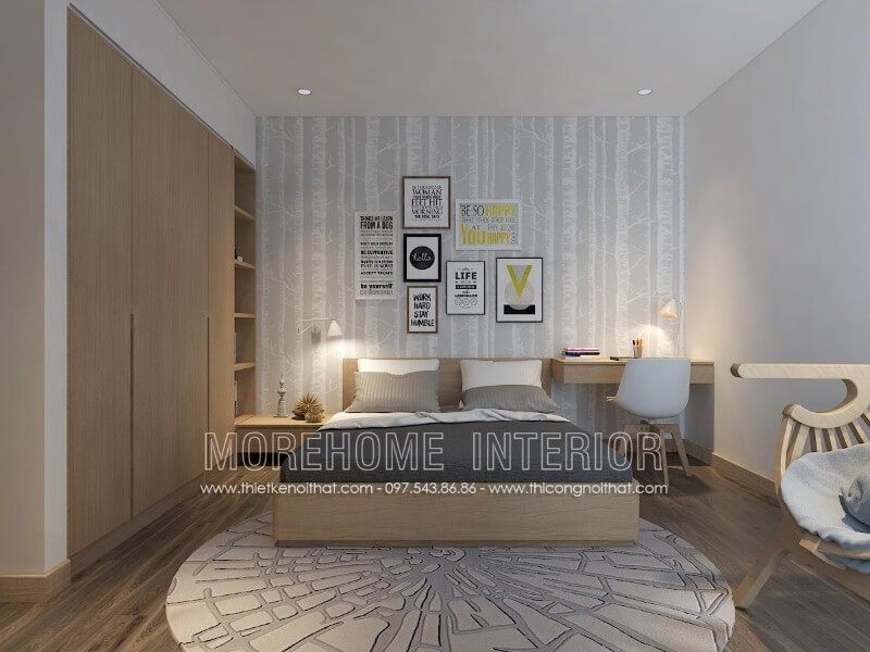 Mẫu giường ngủ gỗ công nghiệp với gam màu nhẹ nhàng mang đến vẻ đẹp thanh lịch và trẻ trung cho không gian phòng ngủ 