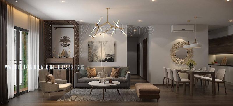 Bố trí nội thất phòng khách chung cư với mẫu đồ nội thất bằng gỗ công nghiệp đẹp