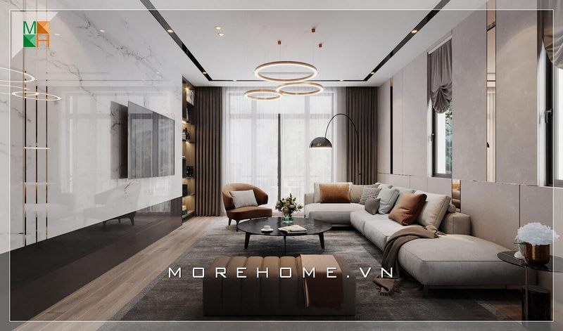 Ấn tượng với mẫu phòng khách hiện đại được thiết kế có cửa sổ thông thoáng đón ánh sáng tự nhiên vào căn phòng dành cho chung cư, biệt thự, nhà phố,...